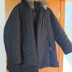 Women's Black Quilted Jacket with Faux Fur Hood